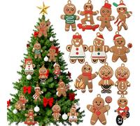 12Pcs Christmas Tree Ornaments,Gingerbread Christmas Decorations Mini Gingerbread Men Designs with Strings Hanging Ornaments for Xmas Tree Decors(Gingerbread)