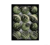 12pcs Christmas Tree Ornaments in Flocked Velvet with Plastic Construction and Metal Clips for Reusable Holiday Display (Olive Green)