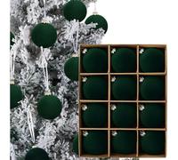 12PCS Christmas Tree Ornaments Velvet Baubles, 2.4Inch Velvet Christmas Ornaments Hanging Ball Decoration, Big Shatterproof Hanging Ornaments for Xmas Tree, Wedding Holiday (Dark Green)