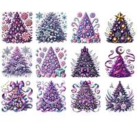 12pcs Christmas Tree Purple UV DTF Sticker, Rub on Transfer Stickers DIY - Glass - Tumbler - Cup - Mixed Designs - 65mm AZ6