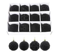 12pcs Christmas Tree Velvet Balls Decorations, 6cm Boxed Christmas Tree Pendant,Plastic Velvet Balls,Christmas Ornaments Balls Flocked Christmas Tree Ball Hanging Ornaments (Black)