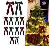 12pcs Christmas Tree Velvet Bows, Velvet Fabric Ribbon Wreath Bow, Vintage Style Christmas Trees Decoration, Holiday Home Ornaments for Party Decor, Girls Bows for Hair (red and green)