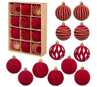 12Pcs Christmas Velvet Ball Ornaments Set Hanging Decor for Holiday Tree and Home Decorations (Burgundy, M)