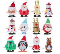 12pcs Christmas Wind Up Toys for Kids, Christmas Stocking Stuffers, Xmas Tree Santa Claus Clockwork Chain Toy, Classroom Prizes Birthday Present Kid Party Favors Goody Bag Fillers