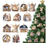 12Pcs Christmas Wooden Pendants Christmas Tree Decorations Scene Decoration Supplies Creative Craft Nativity Pendants