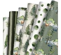 12PCS Christmas Wrapping Paper 20x27'' Forests Green Christmas Scrapbook Paper with Tree Deer Pattern Cuttable DIY for Xmas Wedding Party Favors