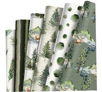 12PCS Christmas Wrapping Paper 20x27 Inch Vintage Green Scrapbook Paper with Tree Deer Pattern, DIY Cuttable Sheets for Xmas Gifts, Wedding, Party Crafts