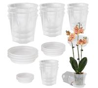 12Pcs Clear Orchid Pot, 12/14/15/16cm Plastic Plant Pots with Drainage Holes and Saucers, Small Flower Seedling Nursery Pots for Potting Orchids Seed Cutting Succulents Indoor Outdoor Plants