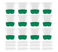12Pcs Clear Plant Pots with Drainage System and Plant Labels for Starting and Growing Small Herbs or Flowers