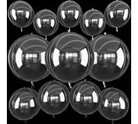 12Pcs Clear Round Foil Balloons, 22" 15" 10" 4D Helium Transparent Balloon, Clear Bubble Foil Balloon for Birthday Baby Shower Christmas Wedding Anniversary Disco Prom Bobo Party Decorations