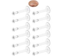 12Pcs Clear Stud Earrings Nose Stud for Work Women and Men Set, 16G Bioflex Plastic Medusa Clear Cartilage Piercing Retainer Flat Top Size 2mm for Sports Surgery Helix Tragus Lip Nose New Perforation