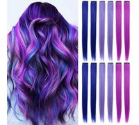 12PCS Clip in Colored Hair Extensions 20 Inches(Blue Purple Lavender)