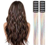 12Pcs Clip in Hair Tinsel Kit,Glitter Tinsel Clip Extensions,Glitter Hair Extensions,Quick Hairstyle Transformation for Parties and Cosplay(Colorful)
