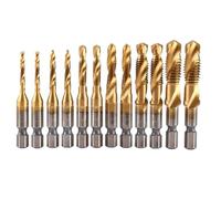 12pcs Coated HSS Tap & Drill Bit Set, Metric M3-M10 Hex Shank Threading Tool