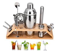 12pcs Cocktail Shaker Kit with Wooden Stand, 750ml/25 oz Stainless Steel Cocktail Mixing Set, Cocktail Making Set for Home, Bar, Gift, Bar Bartender Tool Kit for Christmas, Birthday, Anniversary