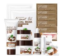 12pcs Coconut Skin Care Sets & Kits Gifts for Teenage Girls - Facial Skincare Set - Pamper Gifts For Women with Cleanser,Serum,Face Cream,Eye Cream,Face Mask,Lip Balm,Lip Mask - Moist,Repair,Nourish