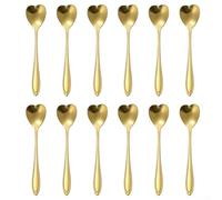 12Pcs Coffee Spoons Heart Shaped Stainless Steel Teaspoons Stircircle Spoon for Coffee Cafe Tea Cake Sugar Ice Cream Dessert(gold)