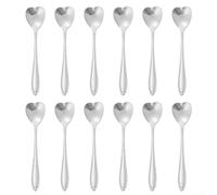 12Pcs Coffee Spoons Heart Shaped Stainless Steel Teaspoons Stircircle Spoon for Coffee Cafe Tea Cake Sugar Ice Cream Dessert(silver)