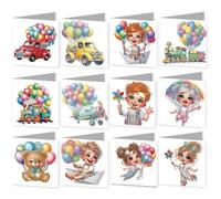 12pcs Color Pattern DIY Rhinestone Diamond Art Mosaic Postcards with Envelope Diamond Painting Daily Wishing Cards Creative Birthday & Thanksgiving Card Kit