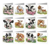 12pcs Color Pattern DIY Rhinestone Diamond Art Mosaic Postcards with Envelope Diamond Painting Daily Wishing Cards Creative Birthday & Thanksgiving Card Kit