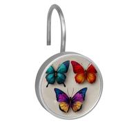 12pcs Colored Butterflies (1) Shower Curtain Hooks, Shower Curtain Hanger Rings Roller, Stainless Steel Round Shower Rings Hangers for Bathroom