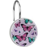 12PCS Colored Butterflies Shower Curtain Hooks, Decorative Rustproof Stainless Steel Shower Rings Hangers for Bedroom, Living Room