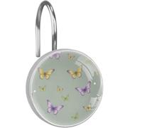 12Pcs Colored Butterflies Shower Curtain Hooks Rings, Rust Proof Stainless Steel Shower Rings for Bathroom Accessories Curtain Rod