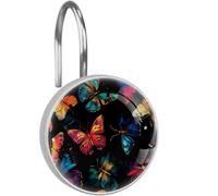 12PCS Colored Butterfly Shower Curtain Hooks, Decorative Rustproof Stainless Steel Shower Rings Hangers for Bedroom, Living Room