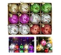 12pcs Colorful Christmas Baubles Set，Xmas Baubles 6cm/2.4 in Shiny Disco Ball Set for Christmas Tree，Holiday Party Home Store Decorations（Silvery,Red,Pink,Green,Golden）