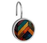 12PCS Colorful Wood Pattern (3) Shower Curtain Hooks Rings for Bathroom, Decorative Shower Curtain Hooks Rods Curtains and Liner