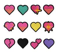 12PCS Colourful Heart Shaped Iron on Patches Cute Heart Embroidered Patch Mini Sew on Love Applique Patches for Jeans Jackets Hats Bags Backpacks Clothes DIY Craft Repair Decorations