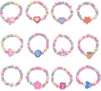 12Pcs Colourful Wooden Bracelets Set Bracelets for Girls Party Bag Fillers for Kids Bracelets Girls Wooden Beaded Friendship Bracelets for Kids Party Christmas Birthday Party Jewellery Favours