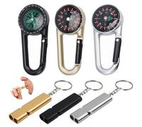 12pcs Compass Keychains set, 6pcs Hiking Compass with 6pcs Emergency Whistle, Portable Mini Keychain Carabiner, Navigation Tool for Outdoor Camping, Hiking, Navigation