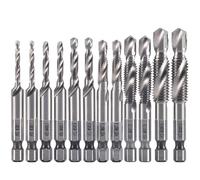 12Pcs Compound Metric Tap Drill Bits Screw Thread Hex Shank Machine Titanium HSS Bit Tool For Metal Steel Wood Plastic