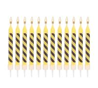 12pcs Construction Birthday Candles, Yellow and Black Striped Charm Candle Construction Themed Birthday Candles for Engineers Present Construction Party Wedding Cake Decoration Kids Supplies