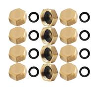12pcs Copper 1/2 Inch Female Pipe End Cap with Washer for Spigots | Hexagonal Brass Blanking Cap, Gasket Sealing for Patios, Plumbing Maintenance, Outdoor Water Outlets