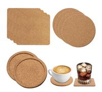 12PCS Cork Coasters for Drinks,Square and Round Plant Placemats,Absorbent Heat Resistant Reusable Round Edge Cork Cup Pads with Lip,Table Mats for Home Kitchen Coffee Cold Hot Beverages Glasses