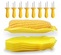 12pcs Corn Cob Holders Corn Dishes Set Kits Includes 8pcs Corn Holders for Corn on the Cob Stainless Steel with 4pcs Corn Trays for BBQ Sweetcorn Roasted Meat Fruit