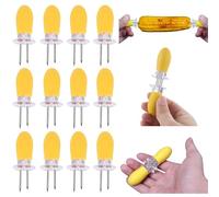 12PCs Corn on The Cob Skewers Holders 8cm - Corn Cob Forks with Silicone Handle, Stainless Steel Corn Forks, BBQ Corn Skewers for Home Kitchen, Barbecue and Picnic