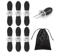 12pcs Corn On The Cob Skewers with 1pc Storage Bag, Stainless Steel Corn On The Cob Skewers, BBQ Utensils, Corn Rack, Corn On The Cob Holder, for Kitchen Tools (Black)