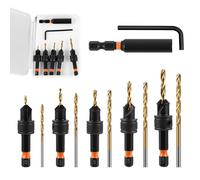 12Pcs Countersink Drill Bit Set for Wood #4#6#8#10#12 Titanium Coated Counter Sink Drill Bit Hex Shank Adjustable Depth Pilot Hole Drill Bits with Magnetic Extension Bit Holder & Storage Box