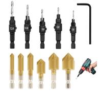12PCS Countersink Drill Bit Set, Self Centering Drill Bit Set for Woodworking, Adjustable Depth Pi-lot Hole Chamfer Tool with Hex Shank, Wrench, Fits #4#6#8#10#12 Screws