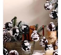 12PCS Cow Print Christmas Ball Ornaments - 6cm Black White & Brown Cow Pattern Baubles Set for Xmas Tree Holiday Decor