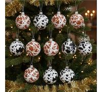12Pcs Cow Print Christmas Ball Ornaments Shatterproof 6cm Cow Pattern Baubles Set Xmas Tree Hanging Ornaments Baubles Festive Decor for Holiday Home Party UK