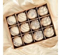 12PCS Cream Colored Christmas Baubles, Cream Velvets Baubles For Christmas Tree Decorations, Flocked Bauble Ornaments, Shatterproof ChristmasBall Decoration, Glitter Ball Pendant With Hanging Loop