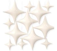 12PCS Cream Star Balloons, 26/10 Inch Beige Four Point Star Foil Balloons | Cream White Sand Four Point Foil Stars for Birthday Baby Shower Graduation Wedding Bachelorette Anniversary Party Decorations