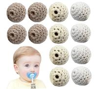 12Pcs Crochet Beads, Wooden Knitting 20mm Beads with Hole, Round Crochet Balls for DIY Jewellery, Decorations, Necklaces and Bracelets