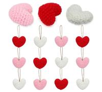 12pcs Crochet Heart Ornaments, Handmade Knitted Heart Decorations with String, Red Pink White Yarn Hearts for Valentines Wedding Anniversary Romantic Party Christmas Tree Home House Decor