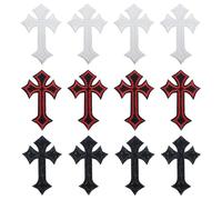12Pcs Cross Ironing Sewing Patch Cross Applique Cloth Medieval Gothic Retro Classic Cross Sew Iron On Embroidered DIY Patch Sticker(Black Red)