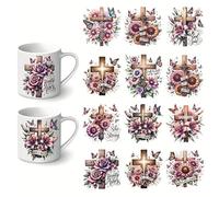 12pcs Cross with Butterfly & Christian Quotes UV DTF Cup Wraps Winter UV DTF Transfer Sticker for Glass Cups Craft DIY Crafts，Rub on Transfer Stickers for DIY Water Bottle Laptop Decal Wood Car